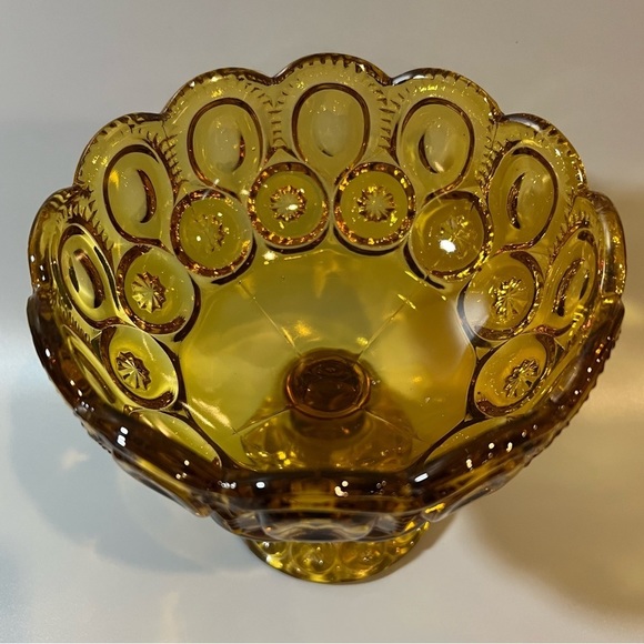 LE Smith Amber Glass Compote Scalloped Edge Moon and Starsβ - Picture 2 of 3
